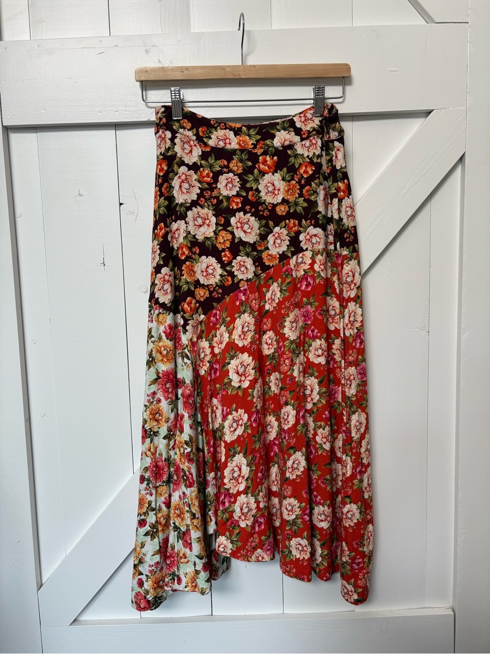 Farm Rio for Anthropologie patchwork floral midi skirt size S
